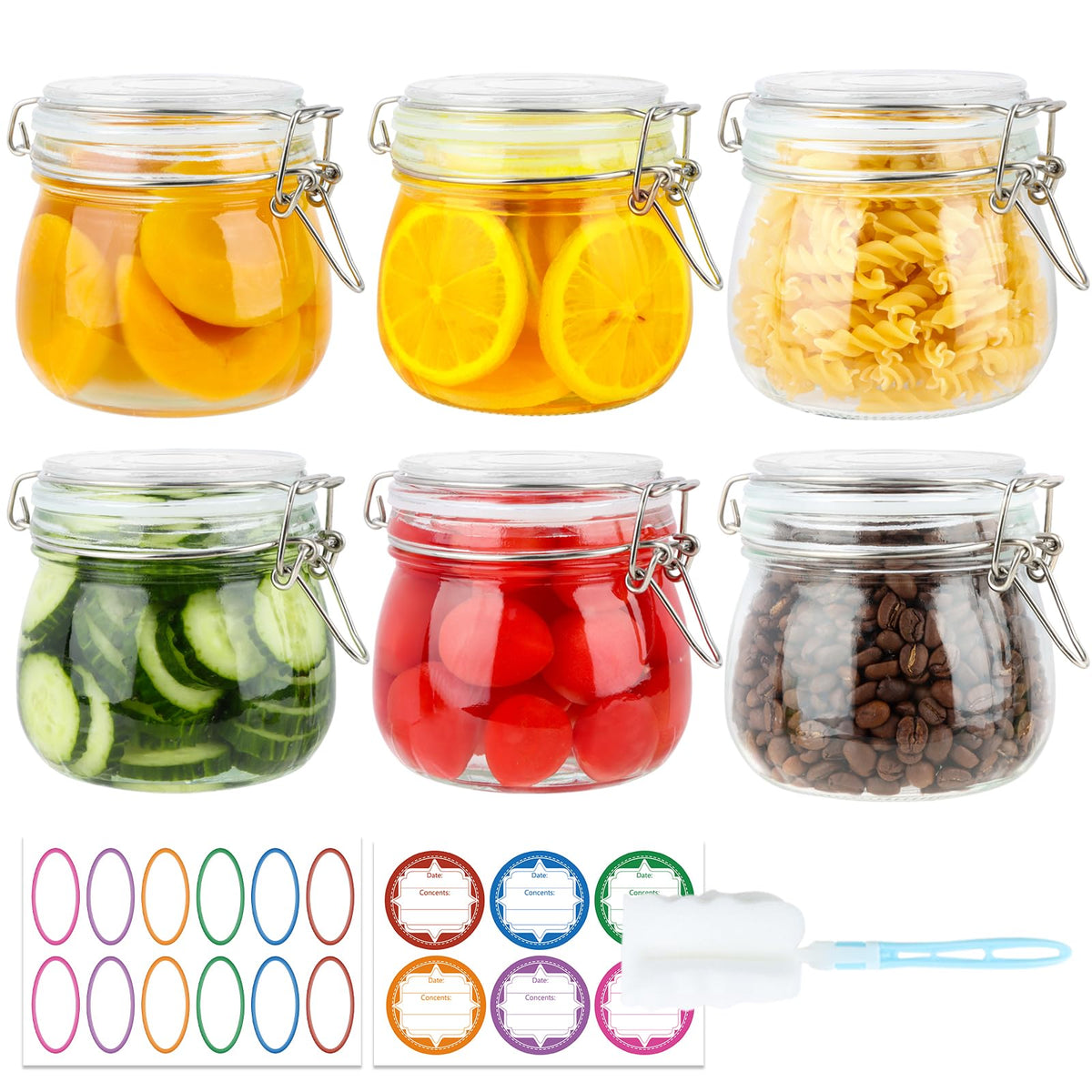 16oz Glass Jars with Airtight Lids, 6 Pack K949