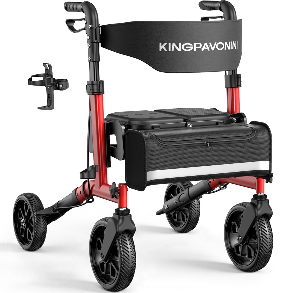 Foldable Rollator Walker with Seat, 380 lbs, Red O715