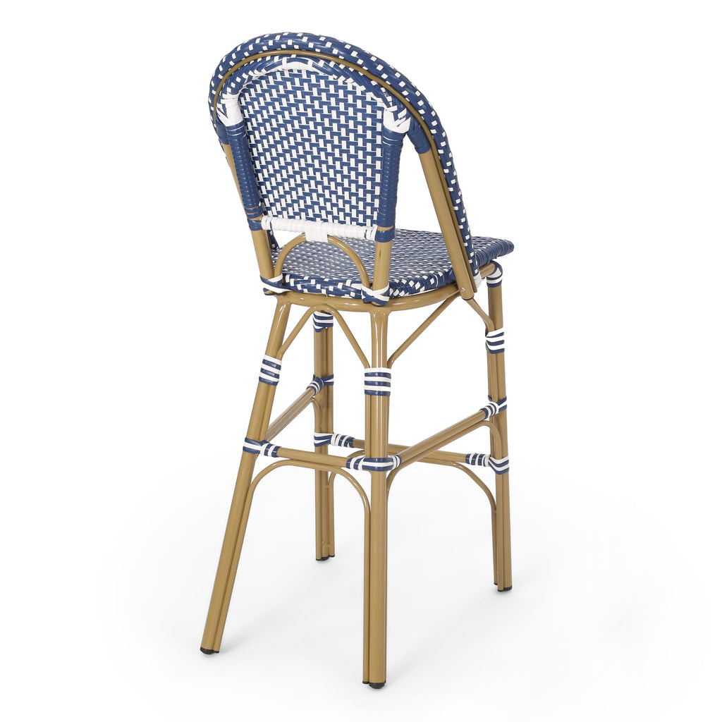 29.5" Outdoor PE Rattan Bar Stool, Dark Teal and White, Set of 2 K4432