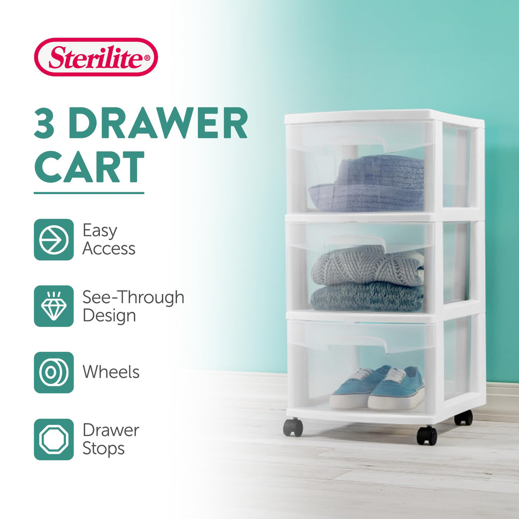 2 Pack White 3 Drawer Plastic Storage Cart E158153