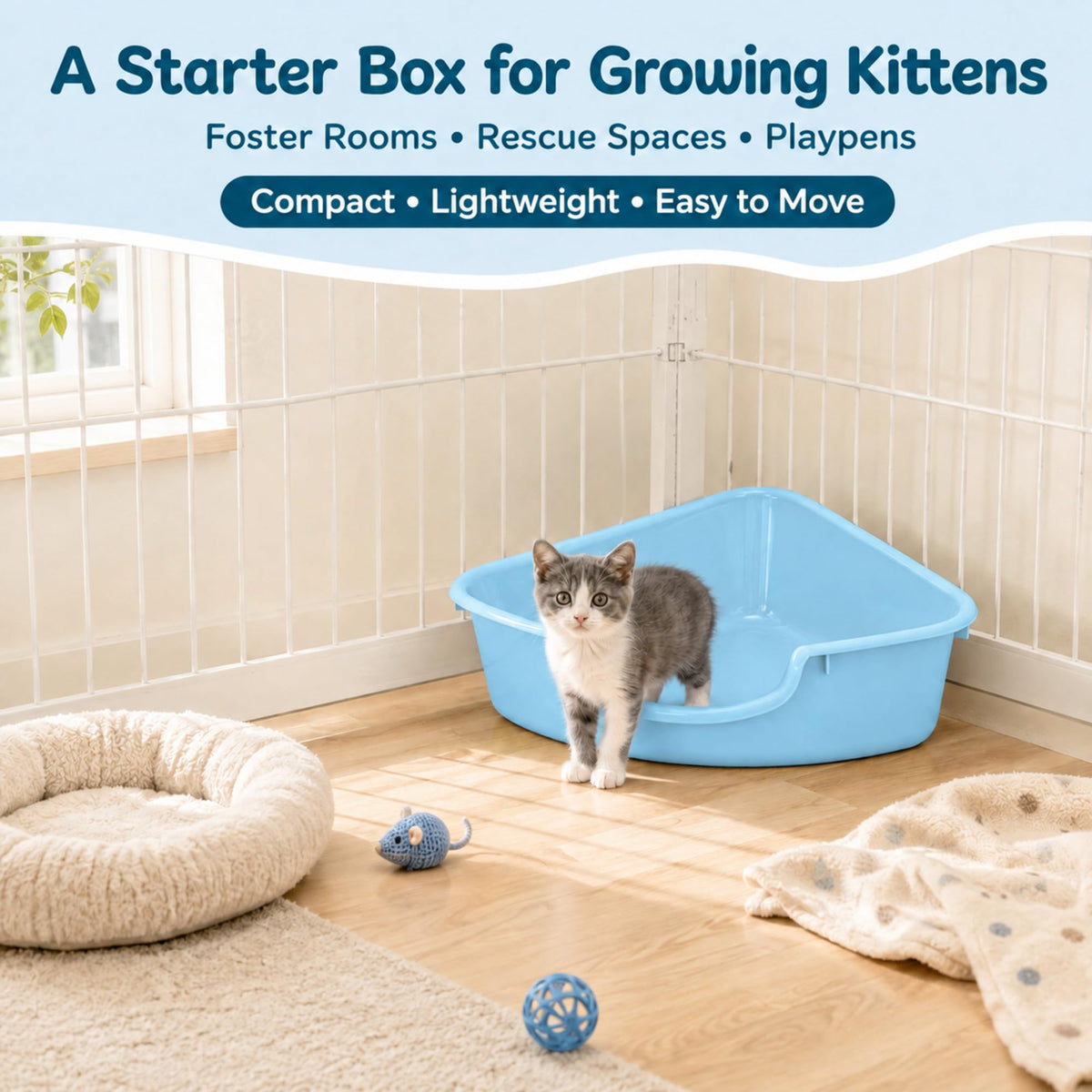 Corner Litter Box, Low Entry Kitten Litter Box P826