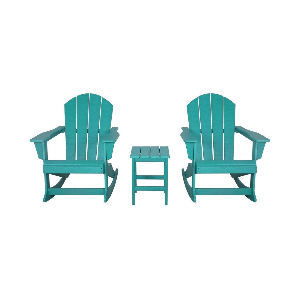 HDPE Turquoise Poly Adirondack Rocking Chair 3-Piece Set with Side Table P958