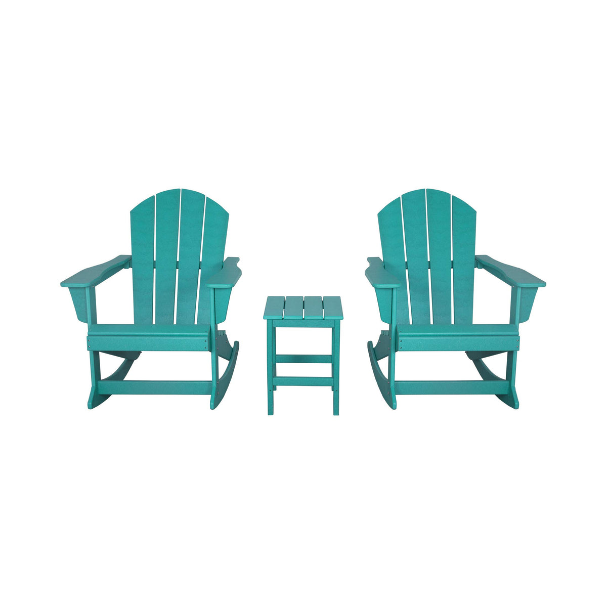 HDPE Turquoise Poly Adirondack Rocking Chair 3-Piece Set with Side Table P958