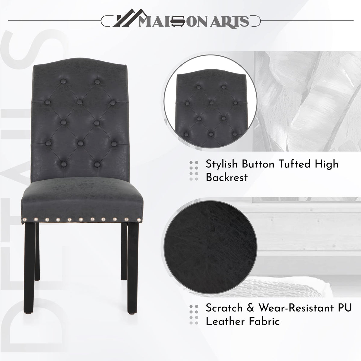 Black Faux Leather Dining Chairs Set of 2 W8297