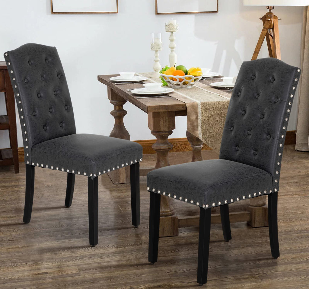 Black Faux Leather Dining Chairs Set of 2 W8297