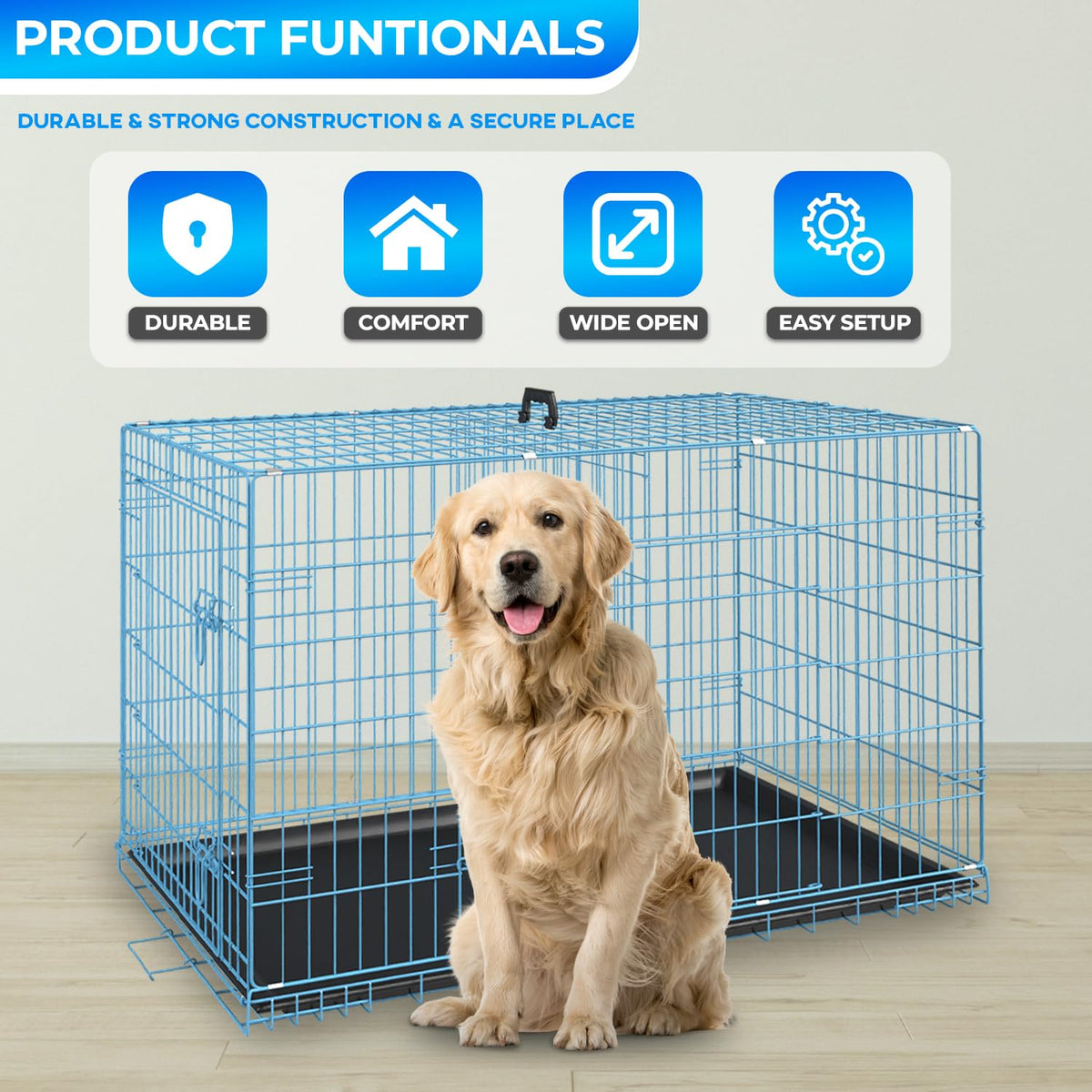 48 Inch Folding Metal Wire Dog Crate with Divider Panel C30620
