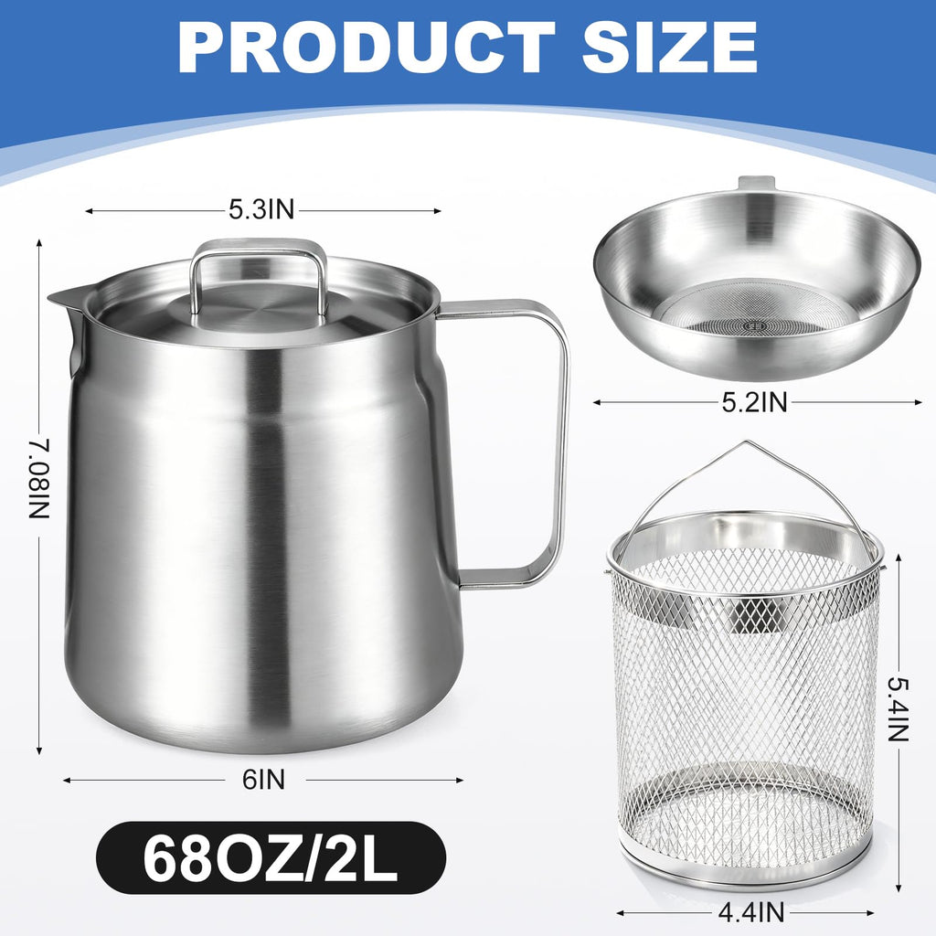 68oz Stainless Steel Deep Fryer Pot with Basket S394