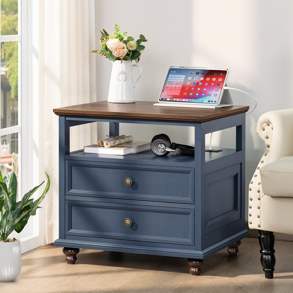 Blue 2 Drawer Wood Nightstand G933789