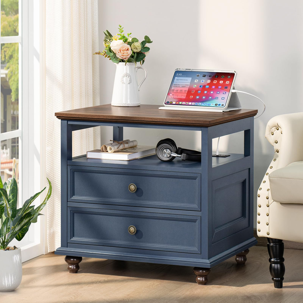 Blue 2 Drawer Wood Nightstand G933789