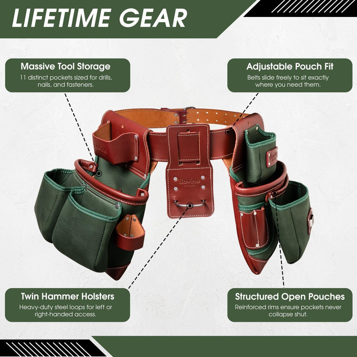 Nylon and Leather 21-Pocket Tool Belt with Hammer Holder W817464