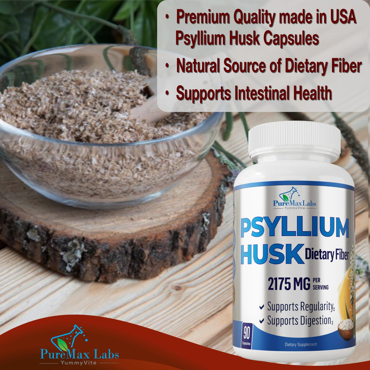 Psyllium Husk Dietary Fiber Supplement 2175mg 90 Capsules A95670