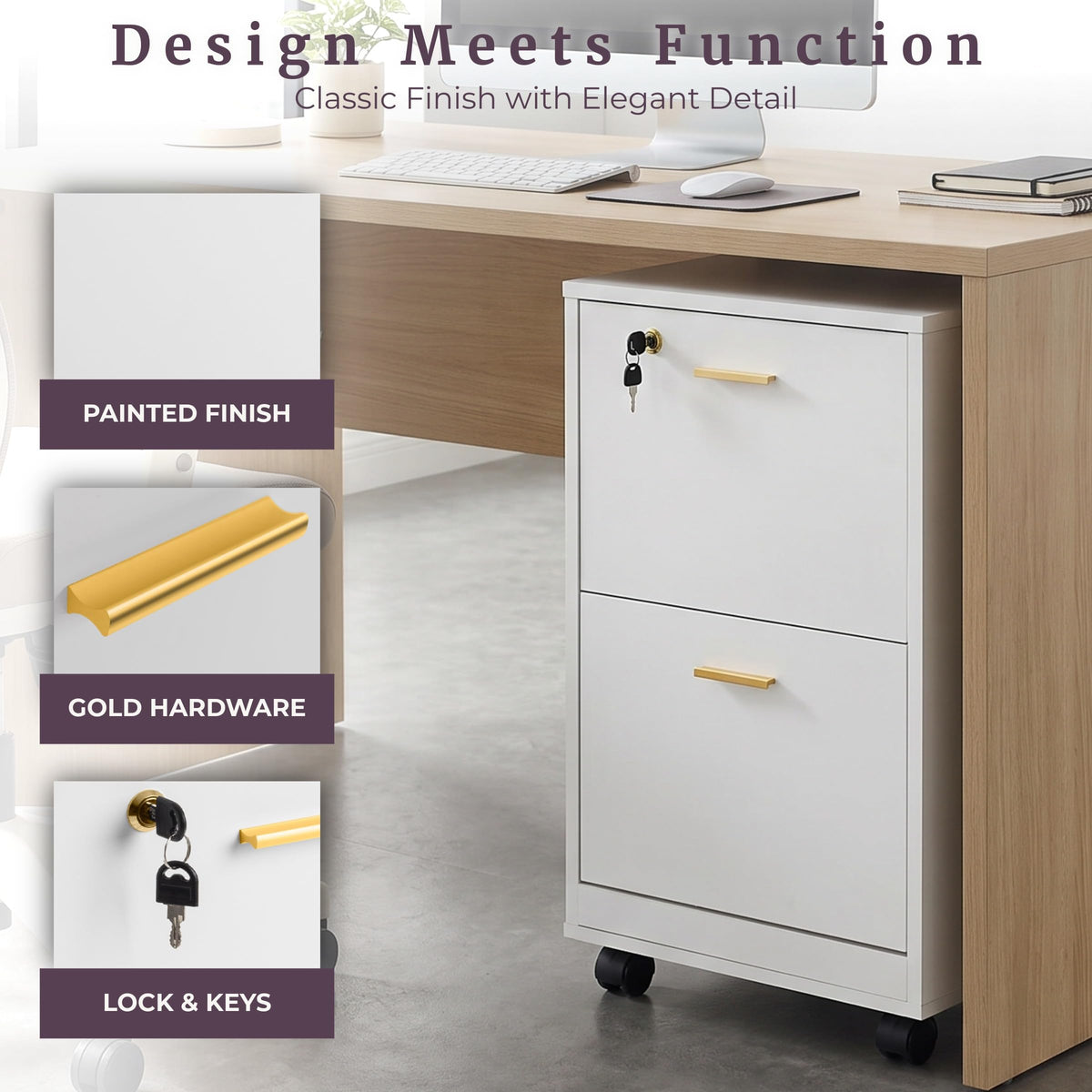White 2 Drawer Wooden File Cabinet with Lock N188692