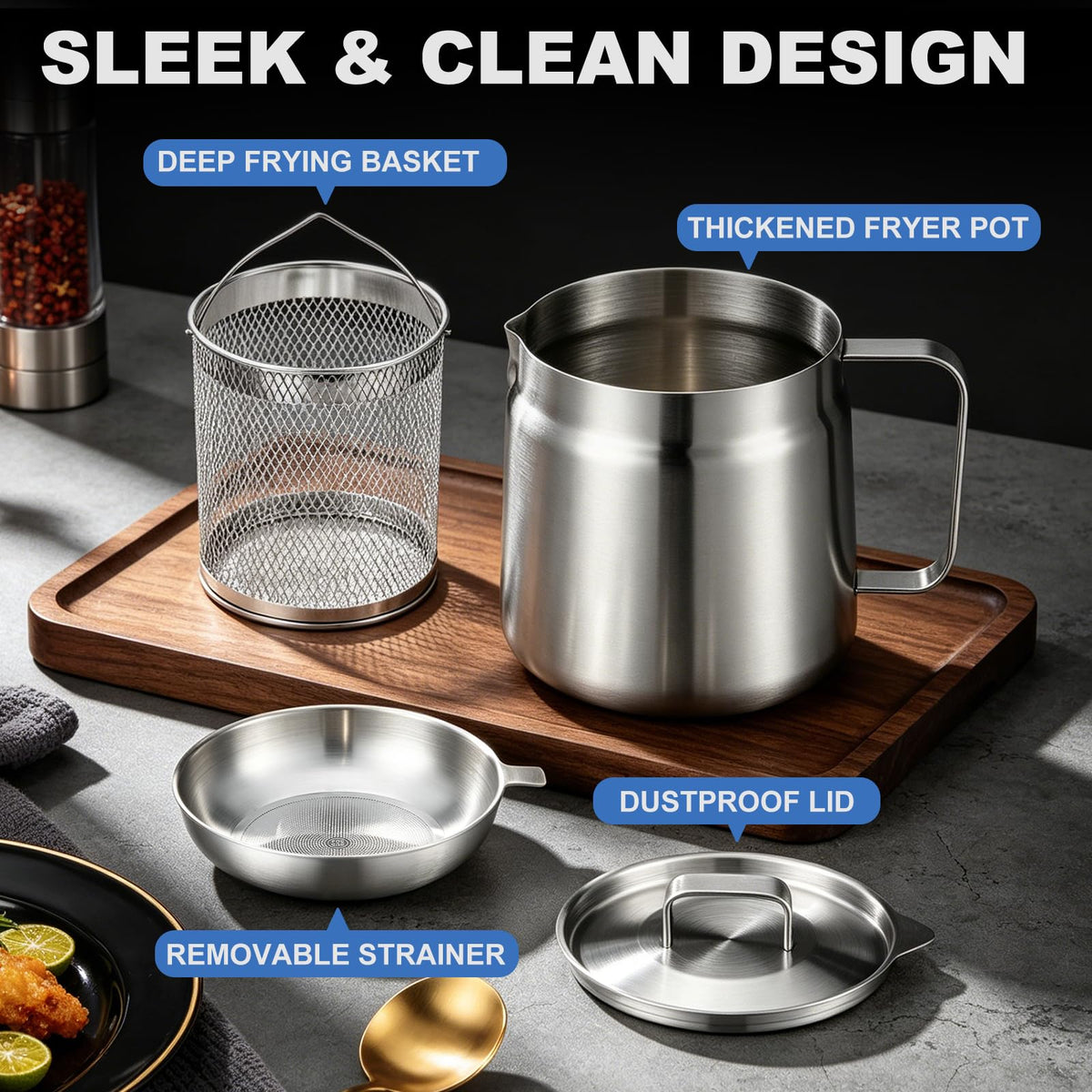 68oz Stainless Steel Deep Fryer Pot with Basket S394