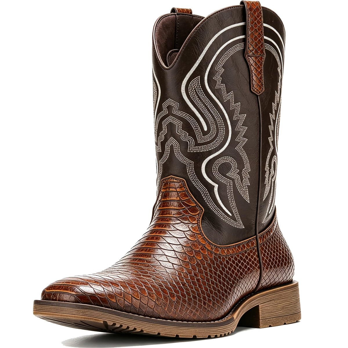 Faux Snake Skin Western Boots with Embroidery H4427