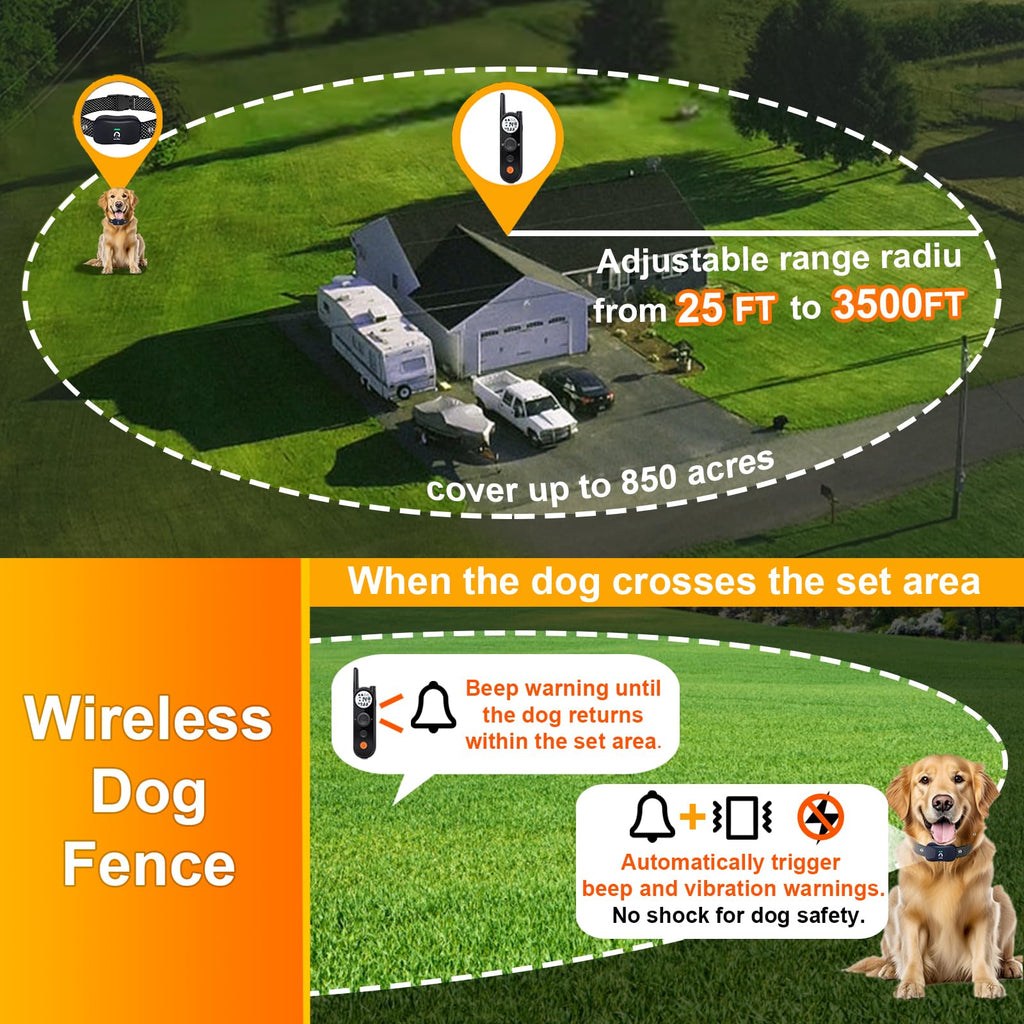 Wireless Dog Fence for 2 Dogs with Training Collar U1450