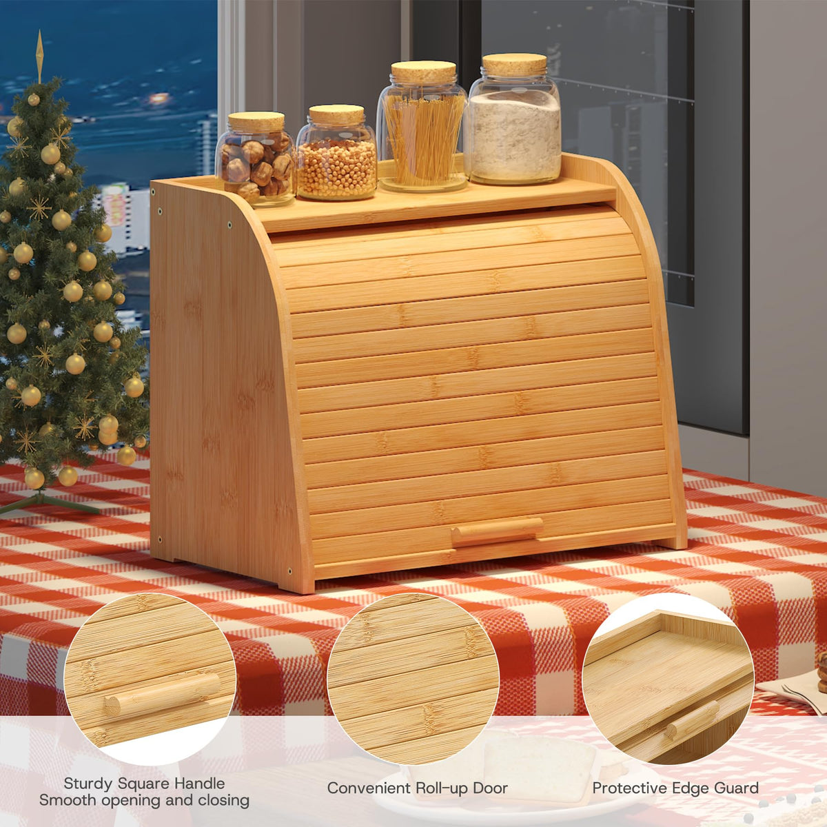 Large Bamboo Wood Bread Box I22384