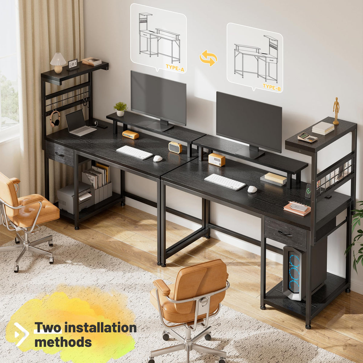 40" Gaming Desk with LED Lights & Power Outlets, Black Q5972