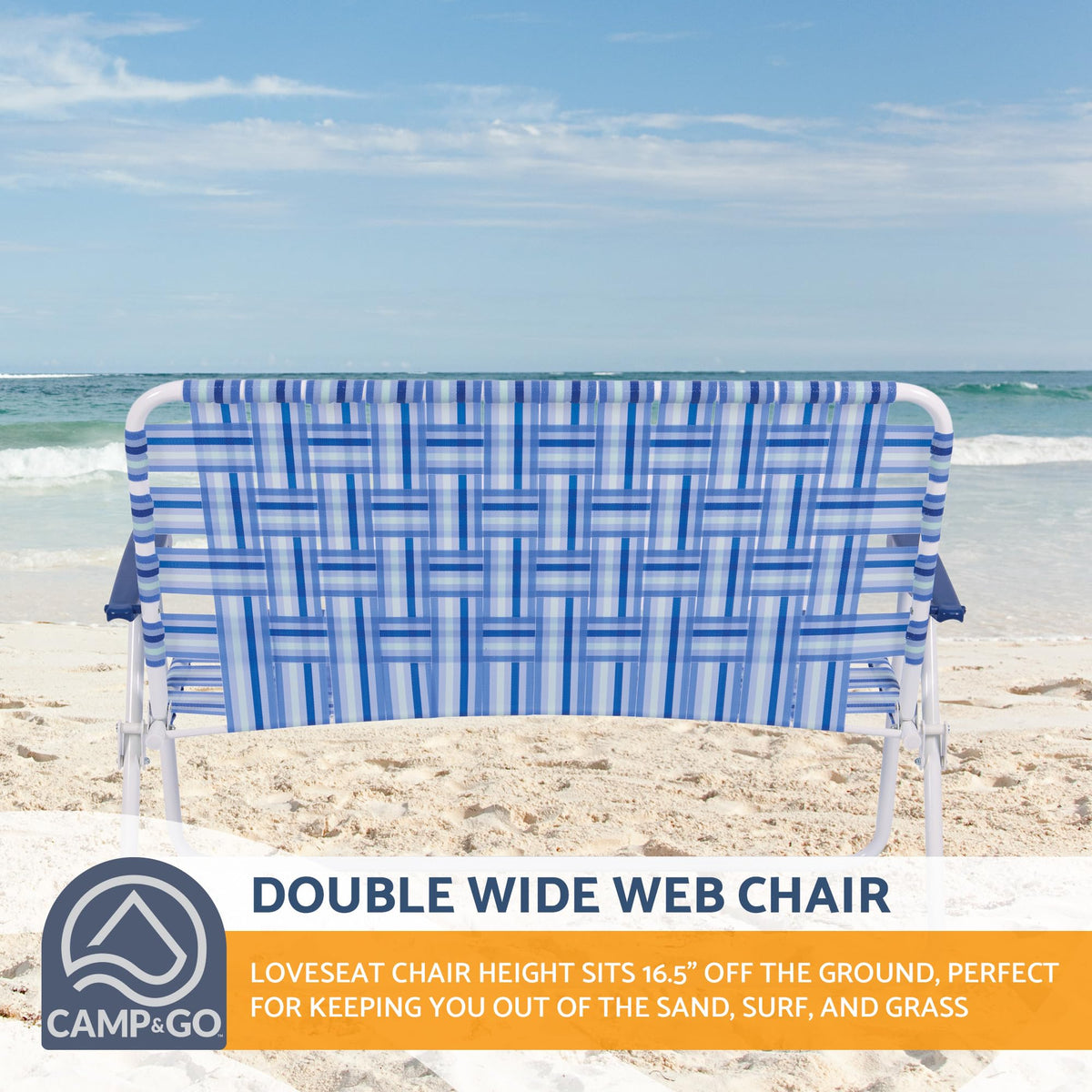 Blue/White Double-Wide Folding Web Lawn Chair B66302