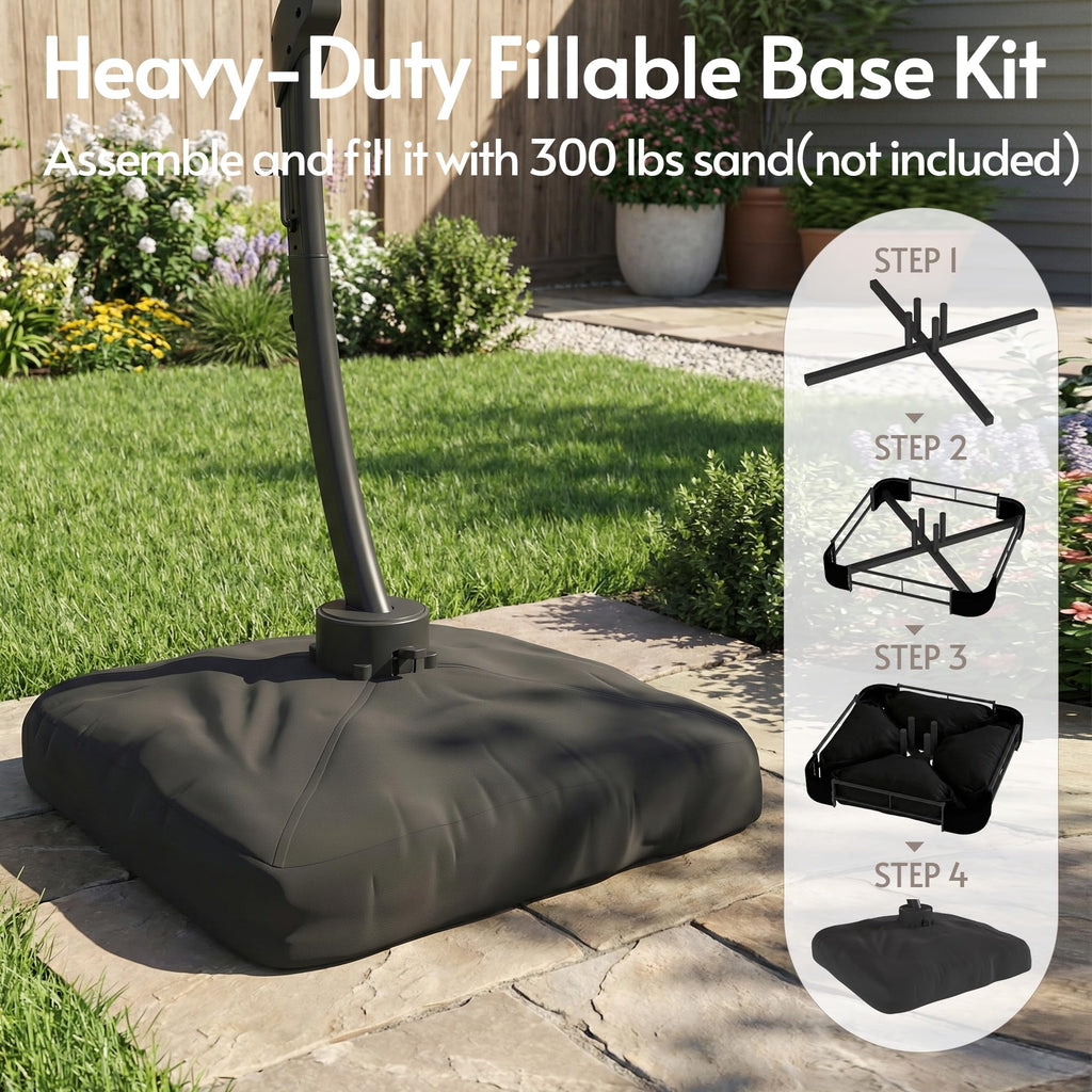 11x11ft Solar Powered Led Cantilever Umbrella with Base J9512