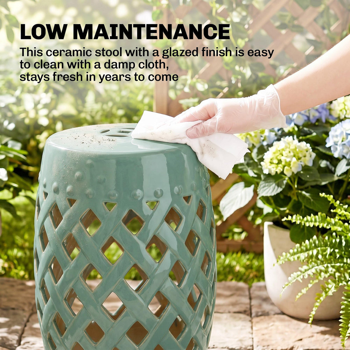 Ceramic Garden Stool Outdoor Stool Green T272463