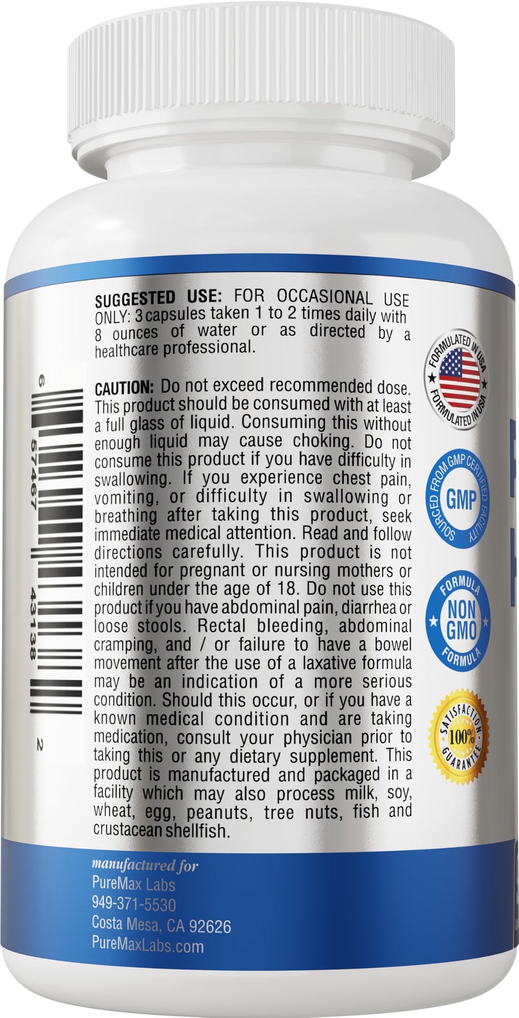 Psyllium Husk Dietary Fiber Supplement 2175mg 90 Capsules A95670