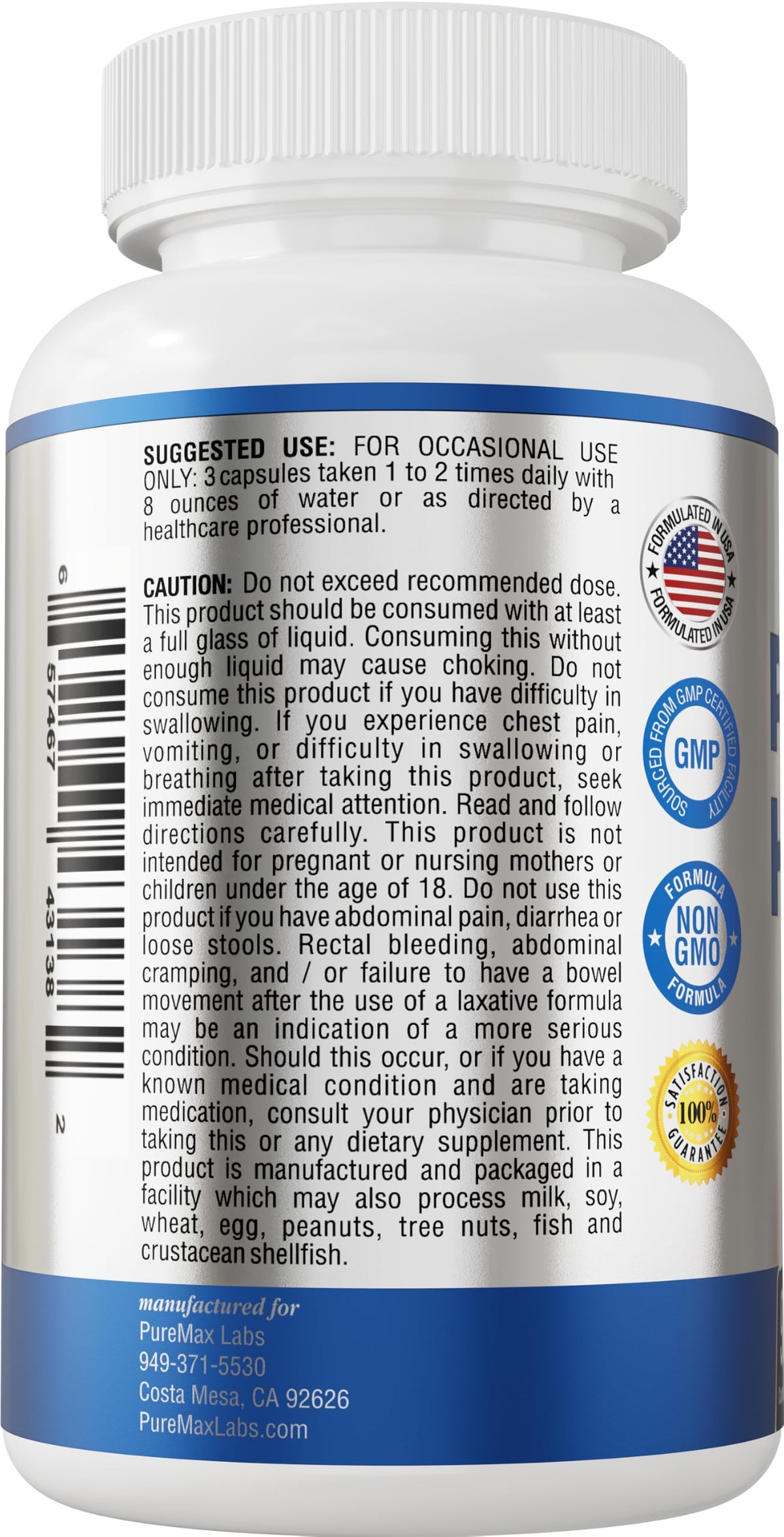 Psyllium Husk Dietary Fiber Supplement 2175mg 90 Capsules A95670
