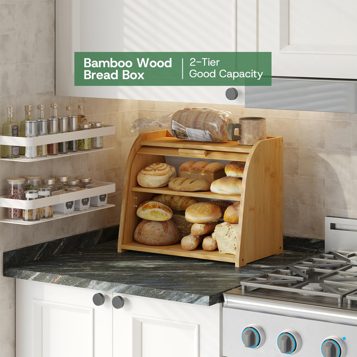 Large Bamboo Wood Bread Box I22384