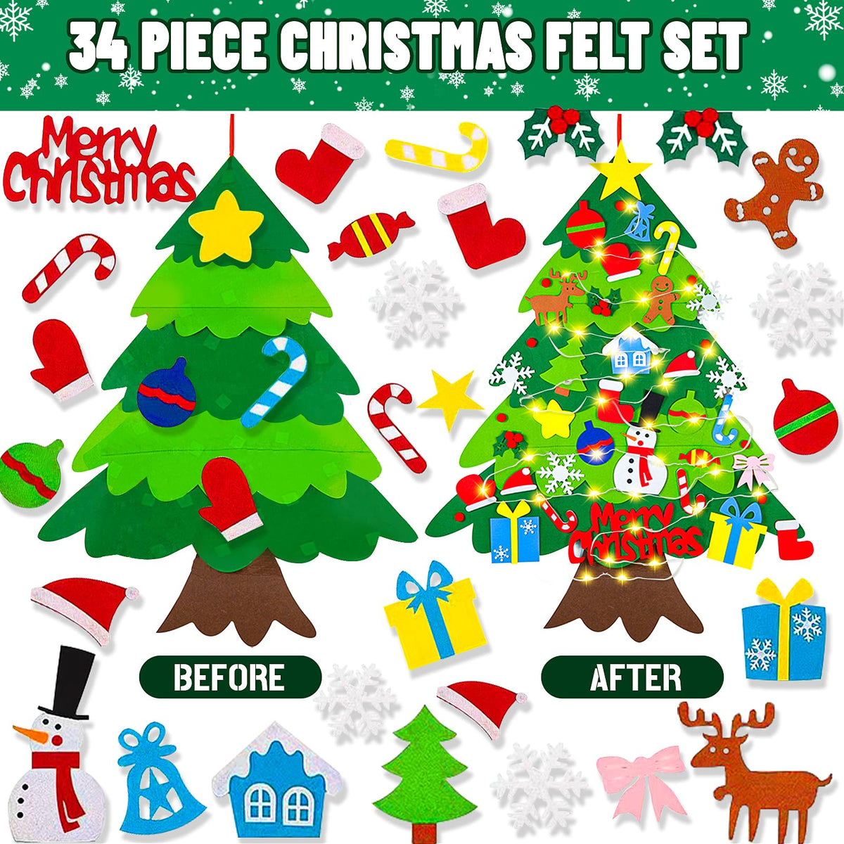 3.15 FT Lighted Felt Christmas Tree D33618
