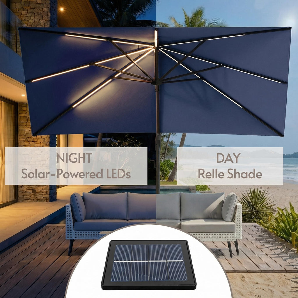 11x11ft Solar Powered Led Cantilever Umbrella with Base J9512