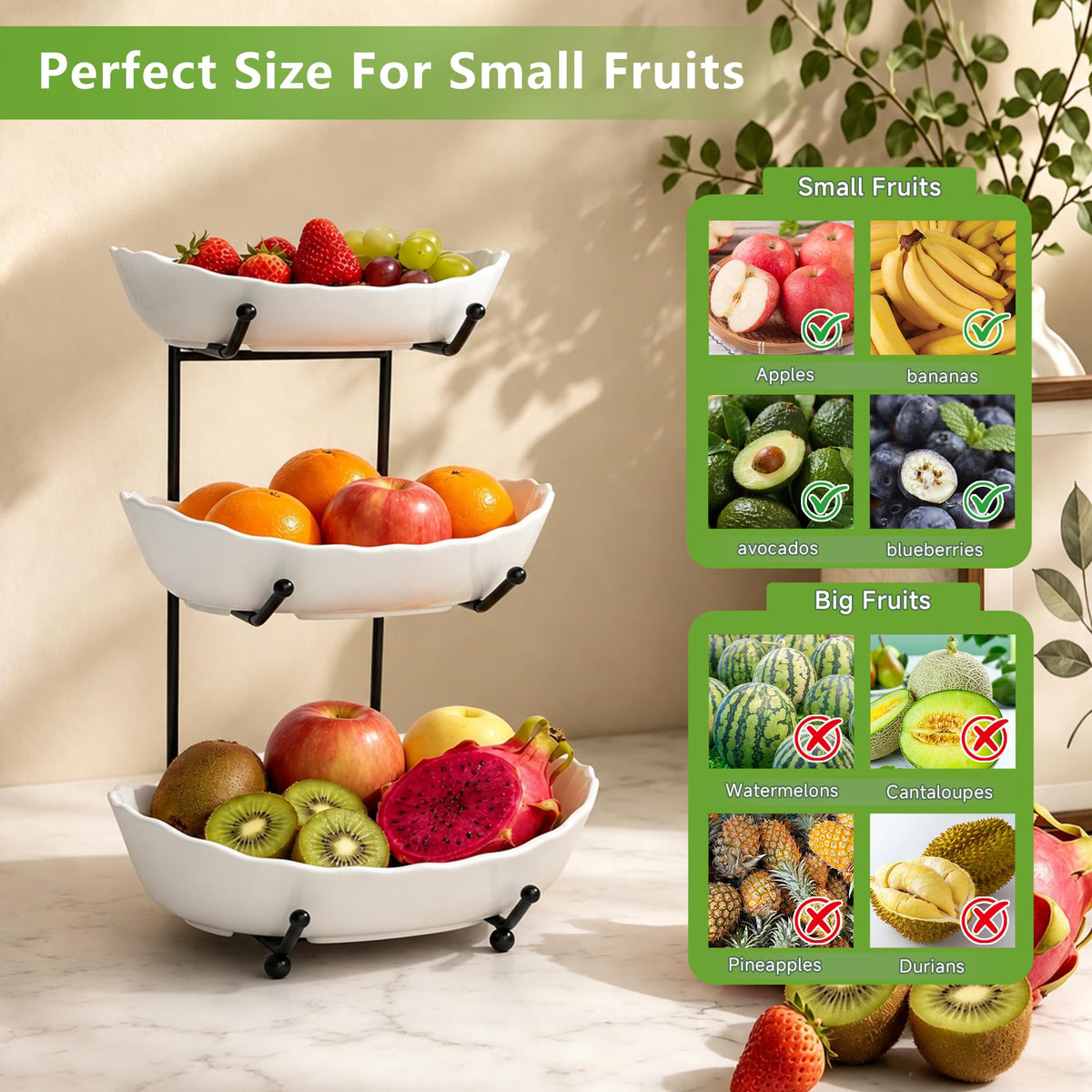 3 Tier Ceramic Fruit Bowl with Metal Stand X44853