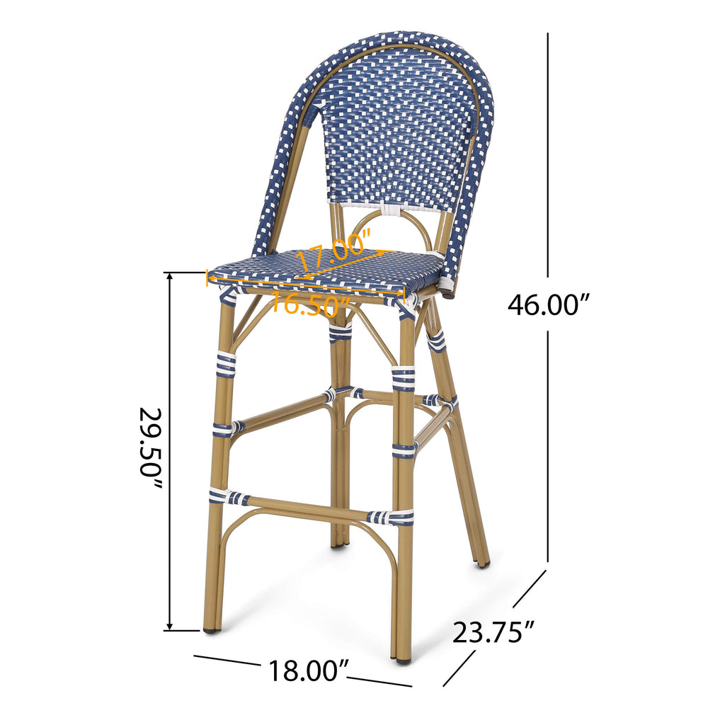 29.5" Outdoor PE Rattan Bar Stool, Dark Teal and White, Set of 2 K4432