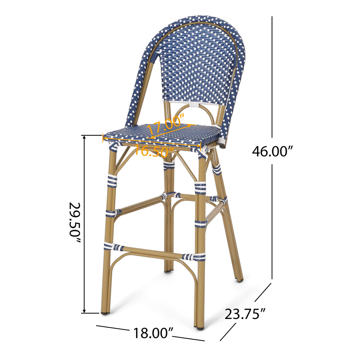 29.5" Outdoor PE Rattan Bar Stool, Dark Teal and White, Set of 2 K4432