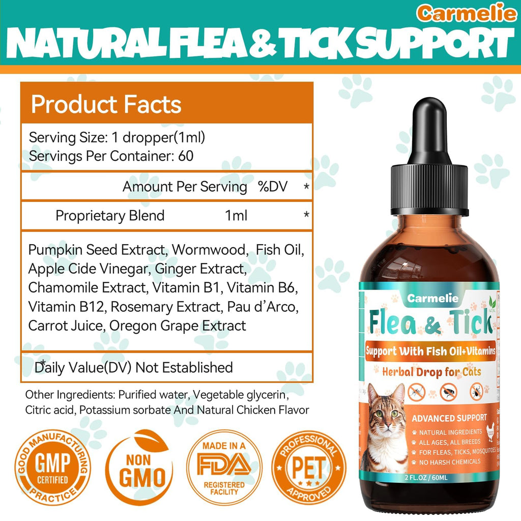 Flea and Tick Prevention for Cat with Vitamins Fish Oil 2 fl oz V29506