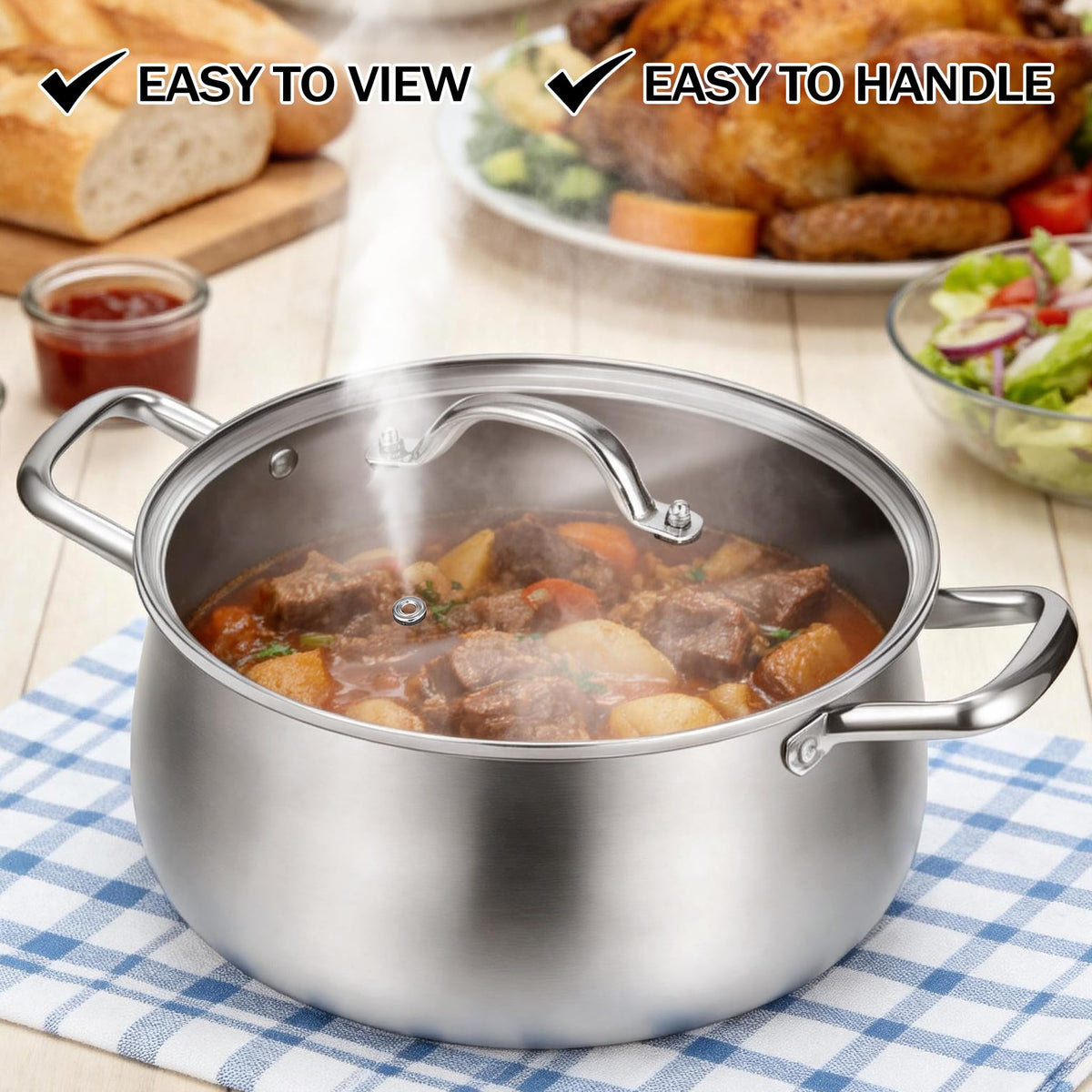8QT Tri-Ply Stainless Steel Stock Pot with Lid S13815