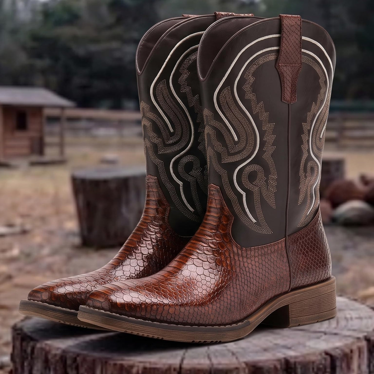 Faux Snake Skin Western Boots with Embroidery H4427