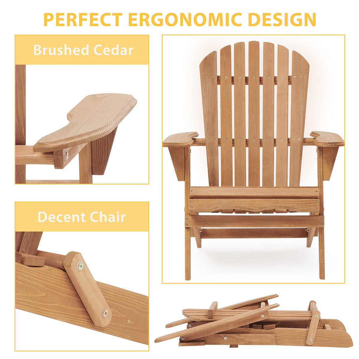 Folding Adirondack Chair Set of 2 Cedar Wood D9611
