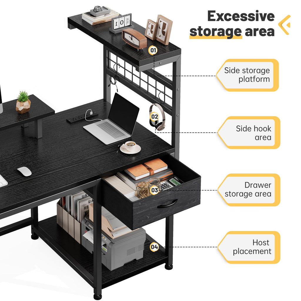 40" Gaming Desk with LED Lights & Power Outlets, Black Q5972