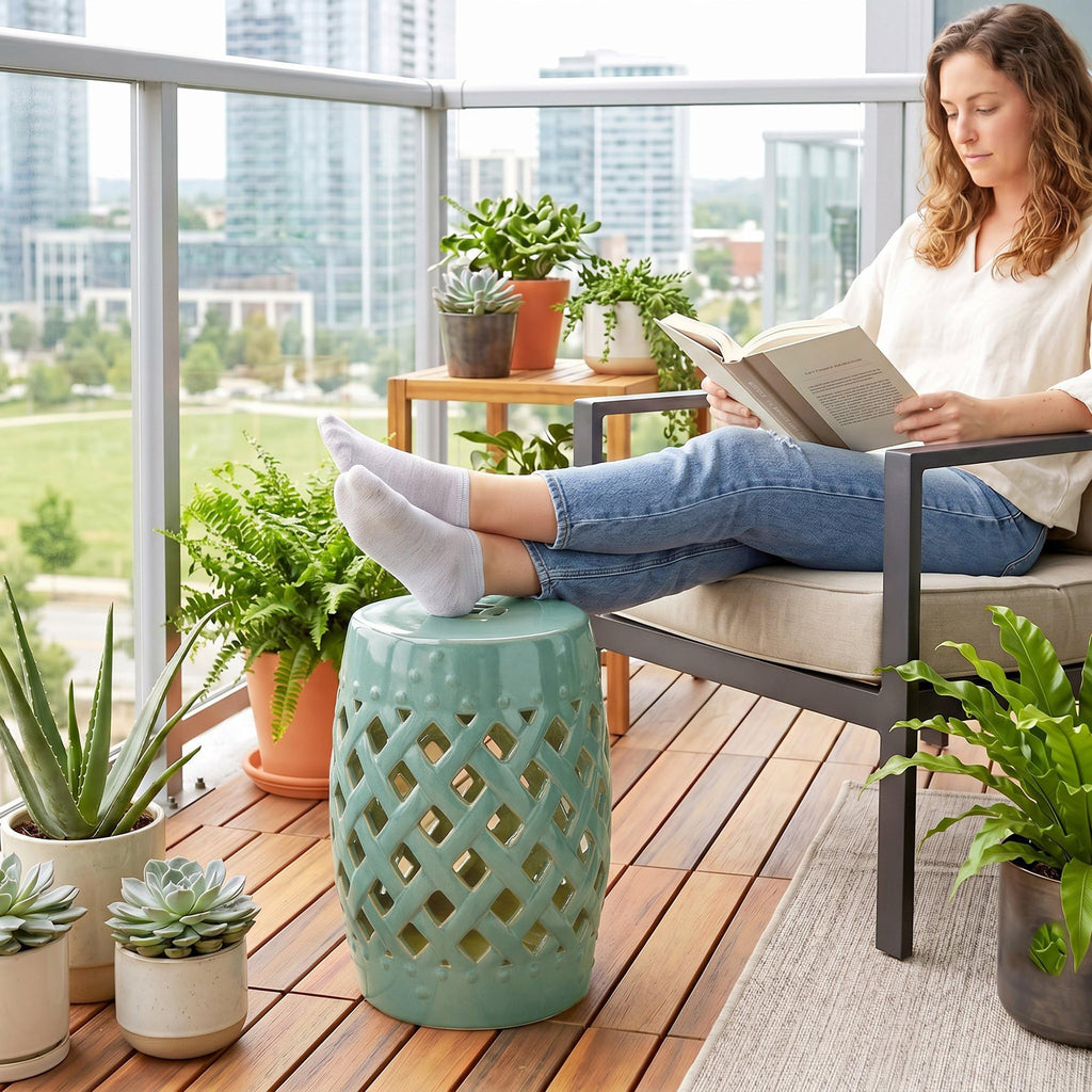 Ceramic Garden Stool Outdoor Stool Green T272463