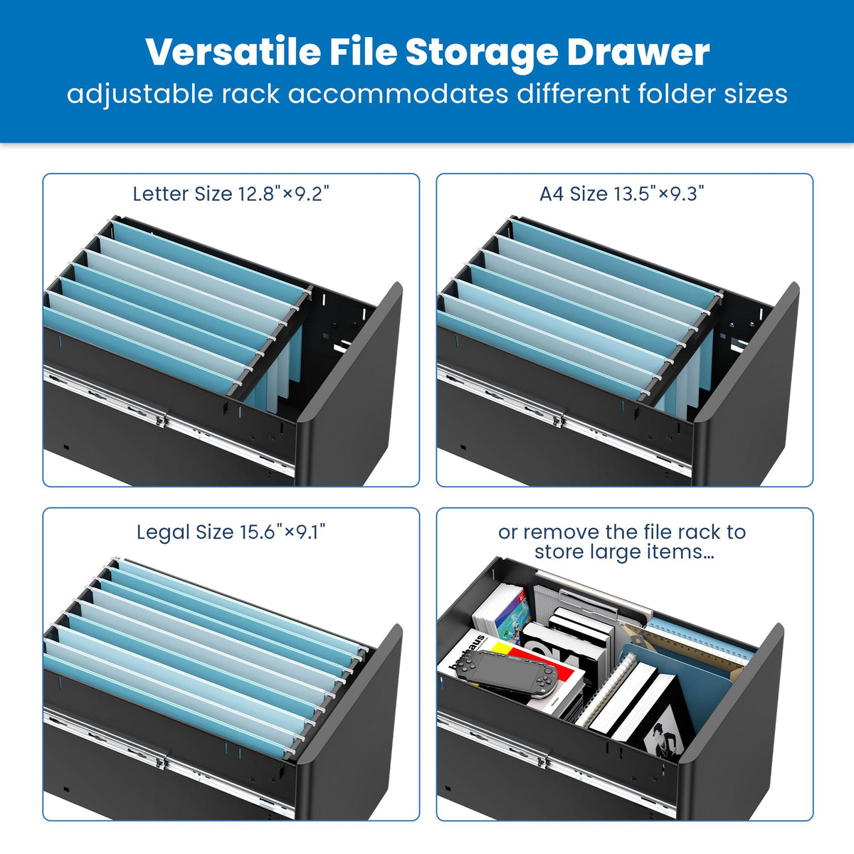 Black 3 Drawer Rolling File Cabinet with Lock V977460