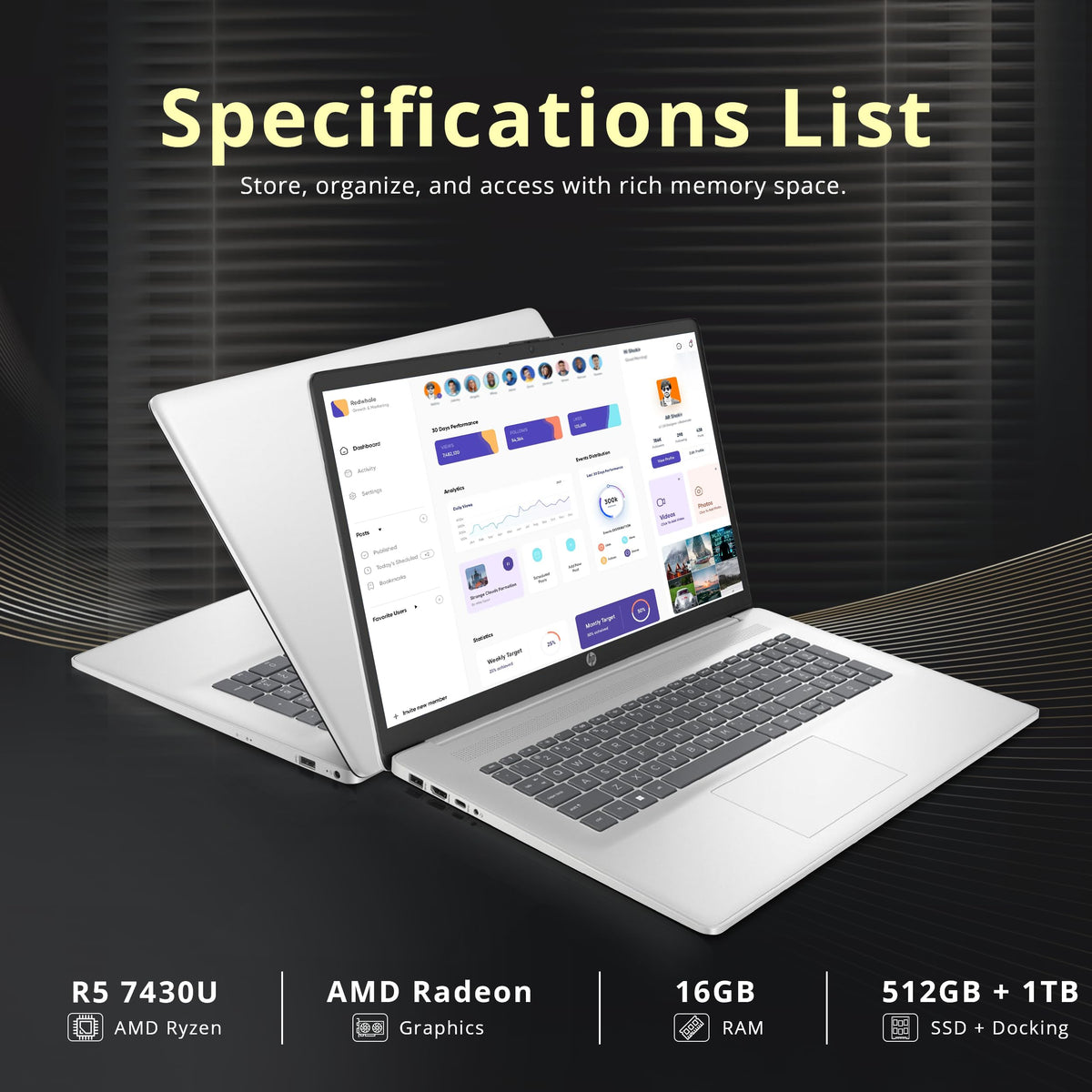 17.3" HD+ Touchscreen Laptop, AMD Ryzen 5, 16GB RAM, 1.5TB Storage, Silver J106722