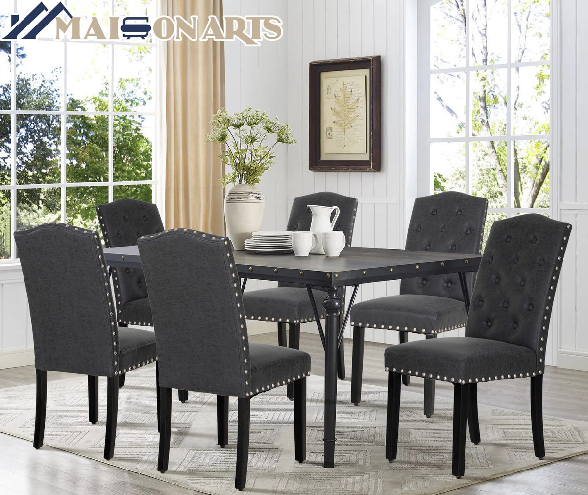 Black Faux Leather Dining Chairs Set of 2 W8297