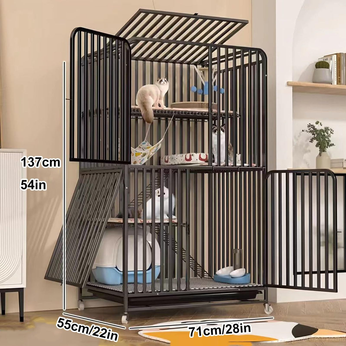 4 Tier Cat Cage with Litter Box and Wheel E203411