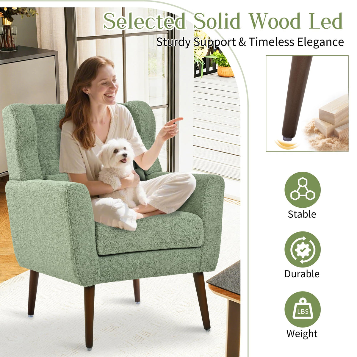 Green Teddy Upholstered Armchair Set of 2 with Lumbar Pillow G3395