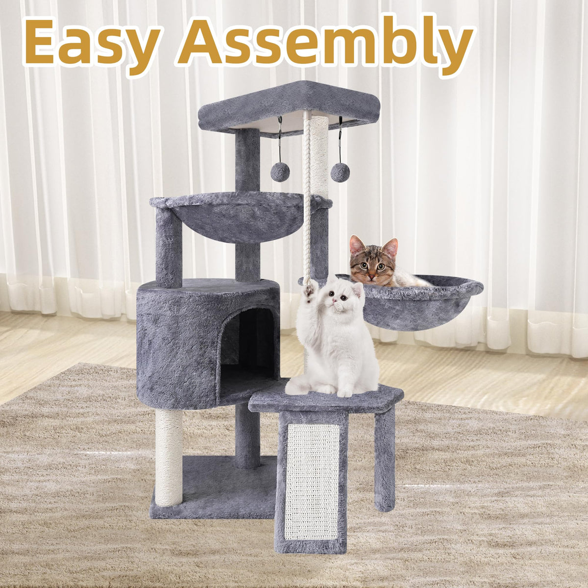 Grey Three Layer Cat Tree with Condo and Hammocks F946