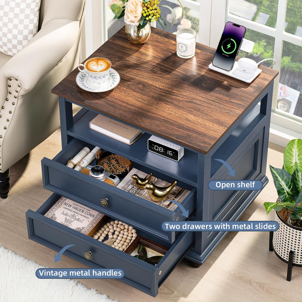 Blue 2 Drawer Wood Nightstand G933789