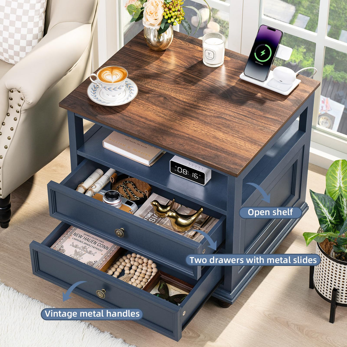 Blue 2 Drawer Wood Nightstand G933789