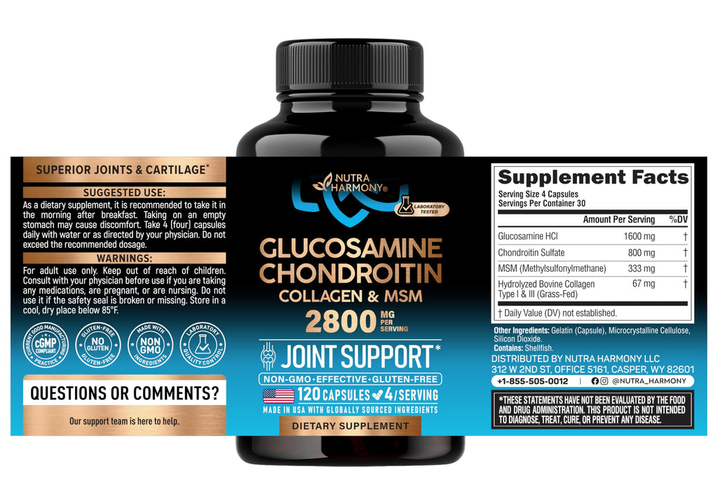 Glucosamine Chondroitin MSM Collagen 2800 mg 120 Caps W61705