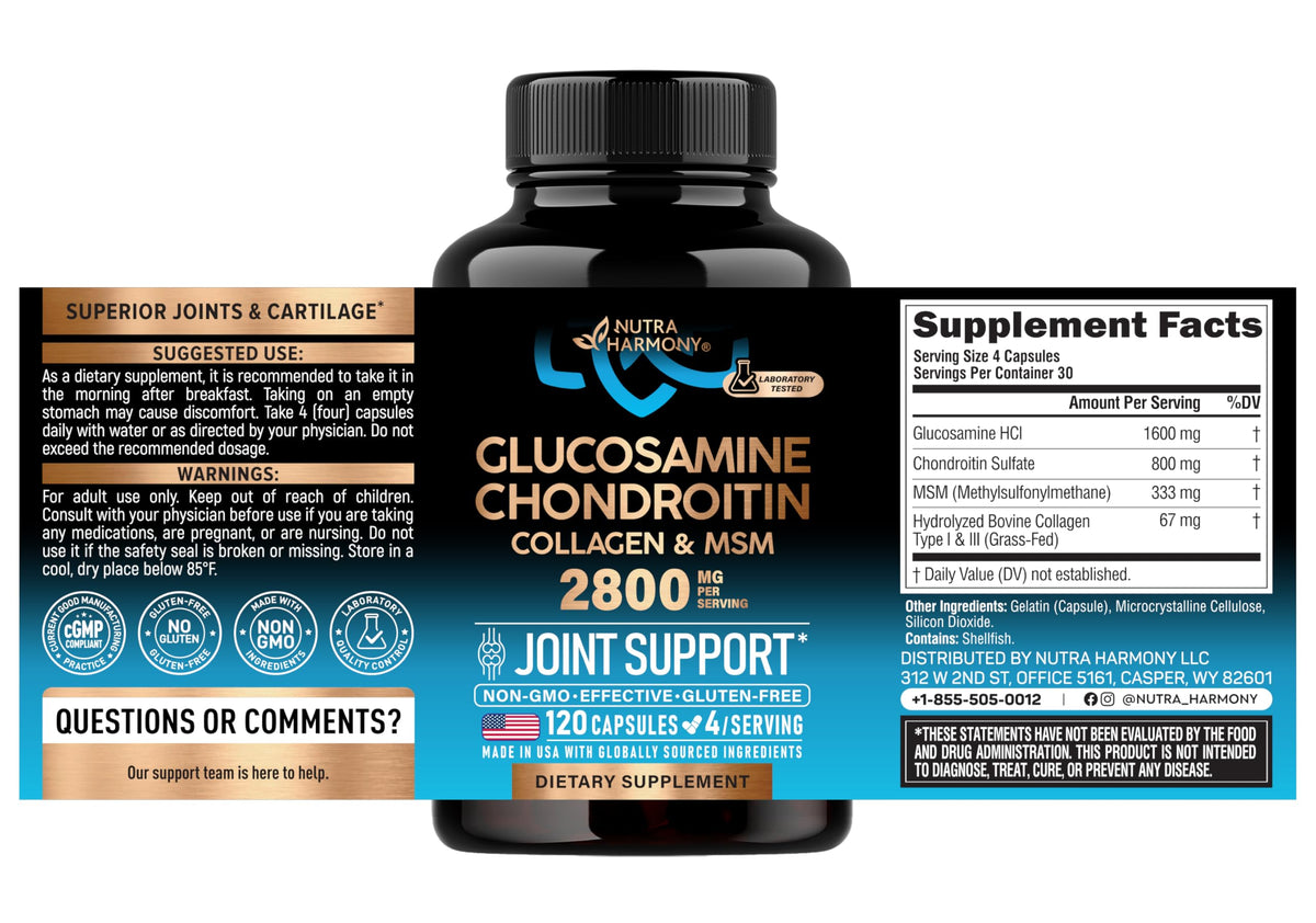 Glucosamine Chondroitin MSM Collagen 2800 mg 120 Caps W61705