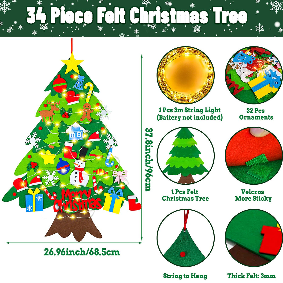 3.15 FT Lighted Felt Christmas Tree D33618