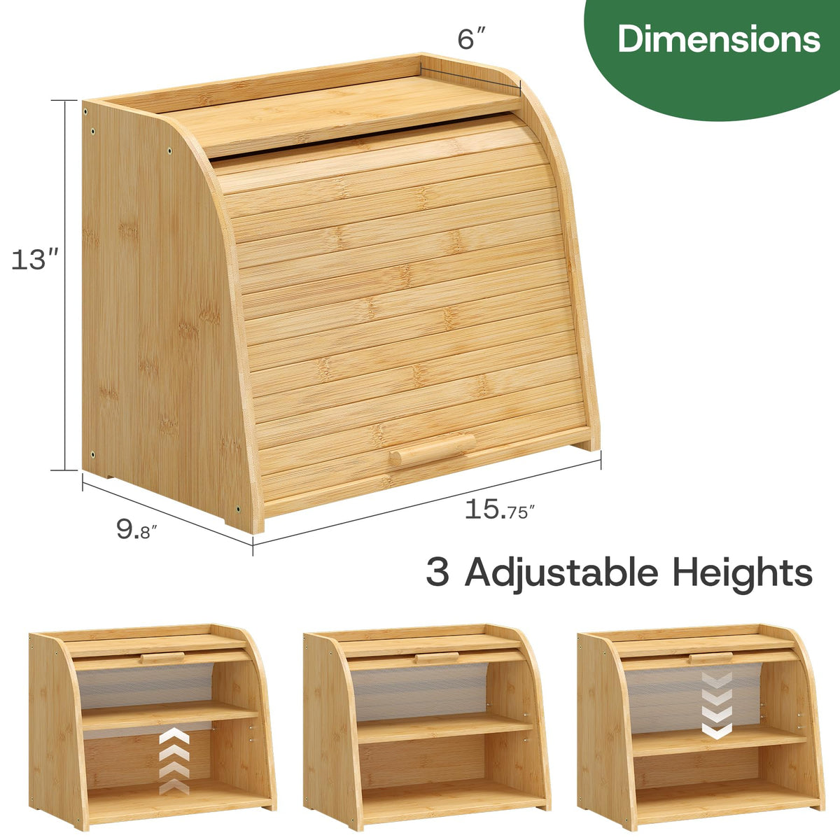 Large Bamboo Wood Bread Box I22384